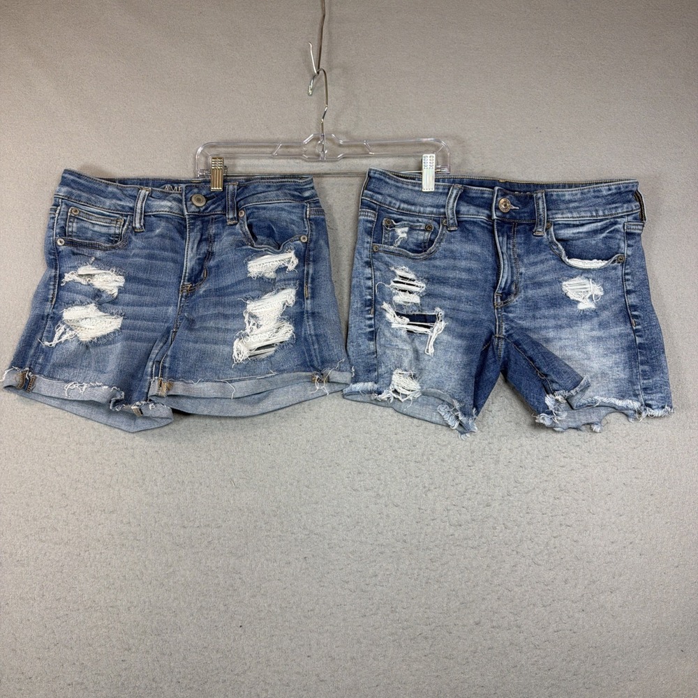 American Eagle Distressed Denim Midi Short Next Level Stretch Size 8 Lot of 2